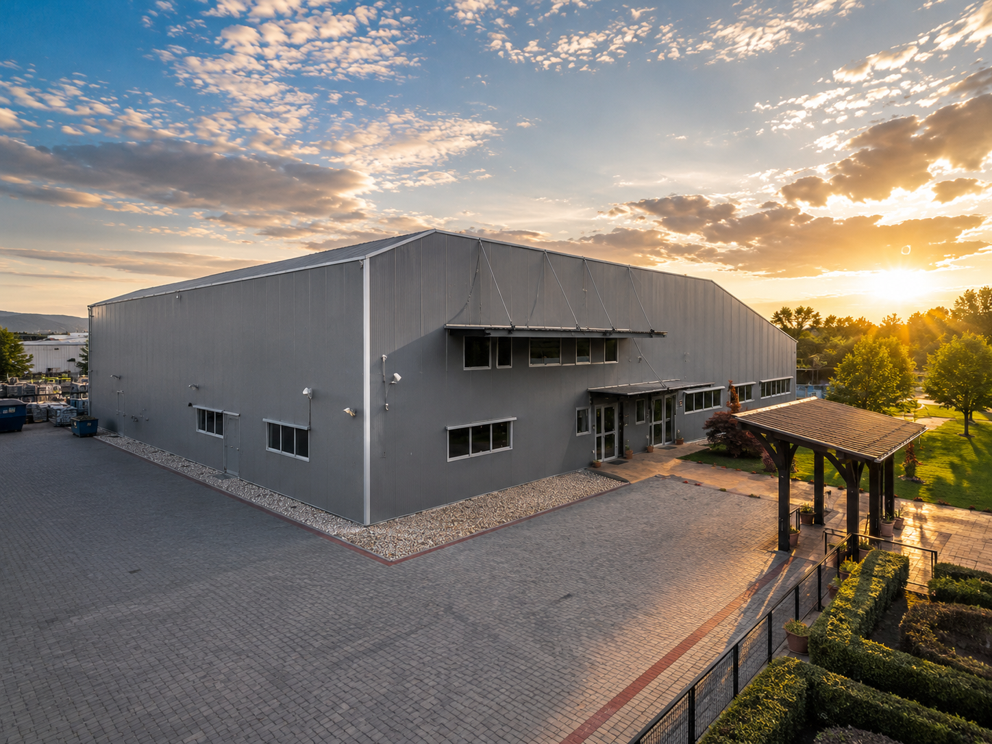 Aerial drone view of Maktois facility grounds